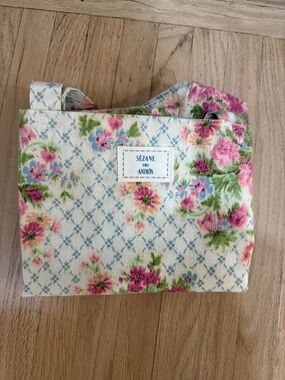 NEW Sezane Floral Cotton Tote in Pink, Green & Cream